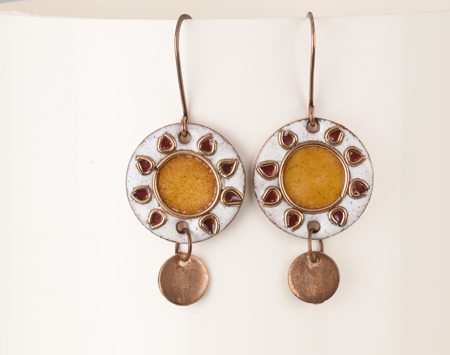 Handcrafted Sun Orange Copper Enamel Earrings