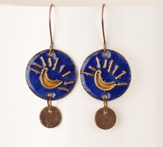 Handcrafted Chanda Blue/Bronze Copper Enamel Earrings
