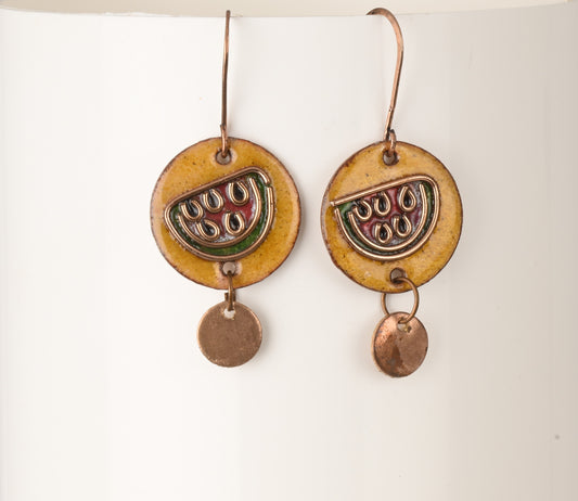 Handcrafted Tarbooz Bronze/Orange Copper Enamel Earrings