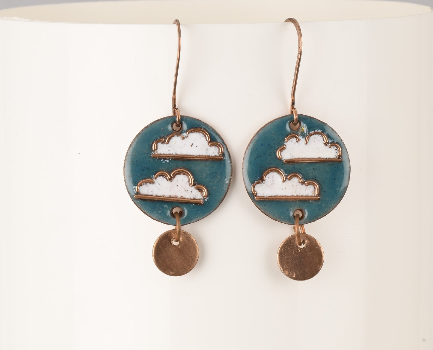 Handcrafted Baadal Blue/White Copper Enamel Earrings