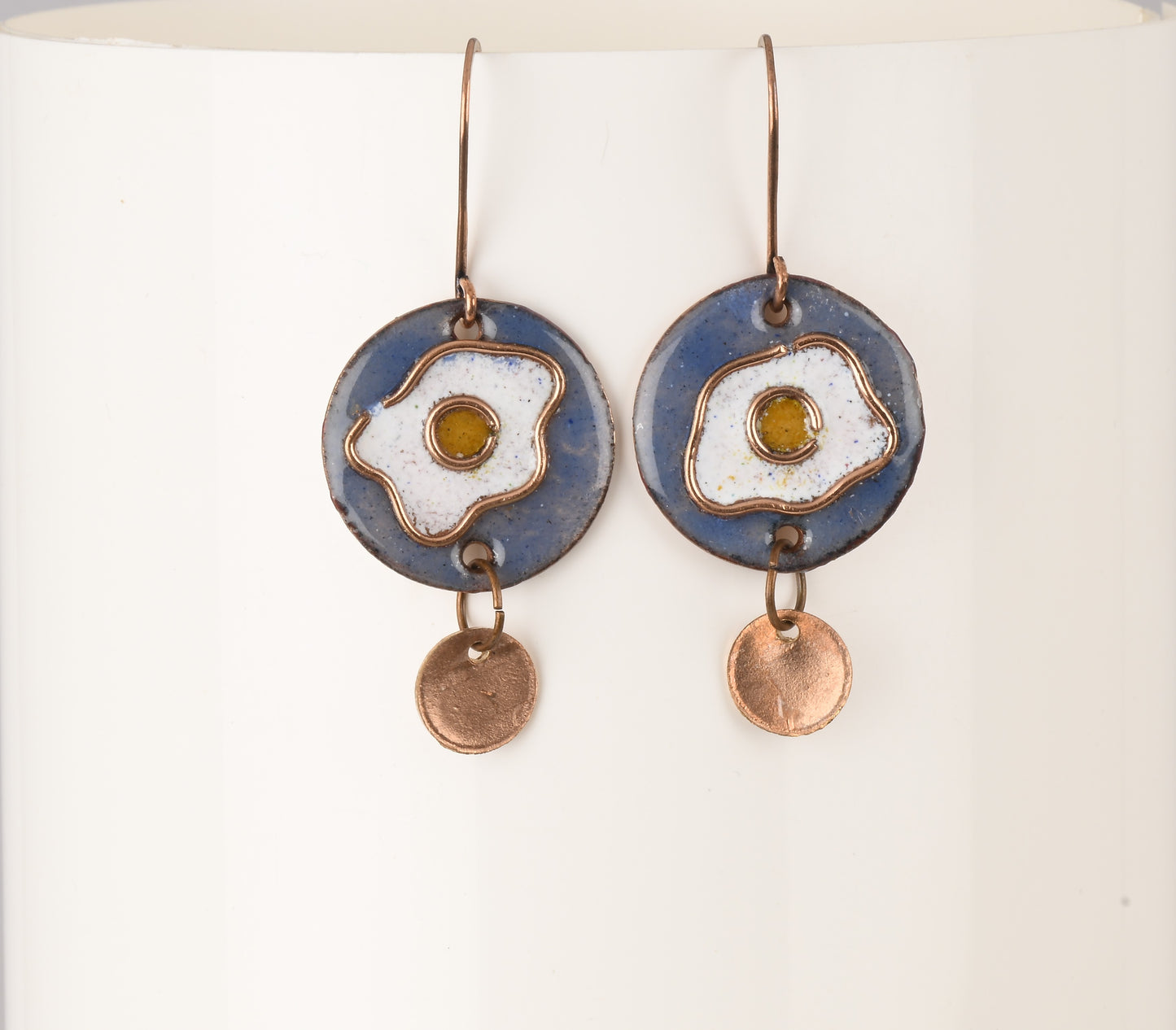 Handcrafted Egg Blue/Bronze Copper Enamel Earrings