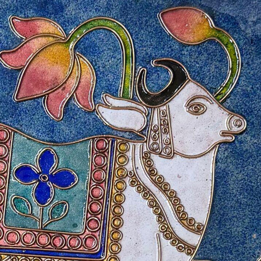 Handcrafted Pichhwai Wall Plate- Kaamdhenu