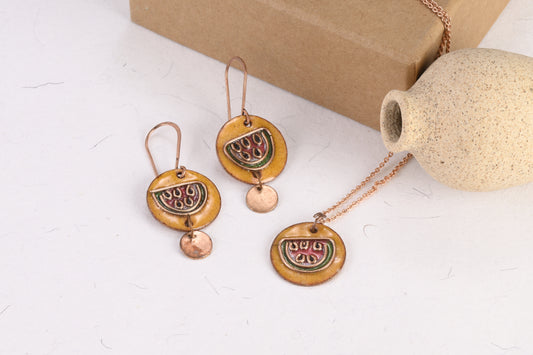 Handcrafted Tarbooz Bronze/Orange Copper Enamel Pendant