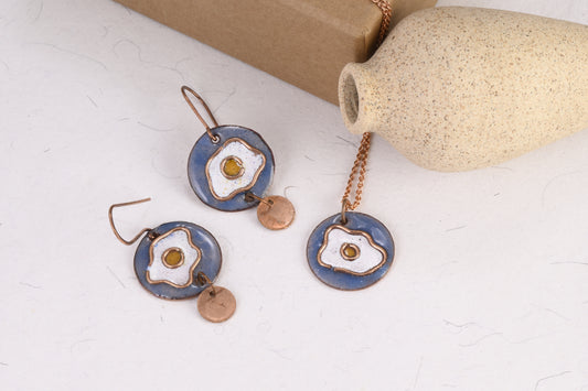 Handcrafted Egg Blue/Bronze Copper Enamel Pendant