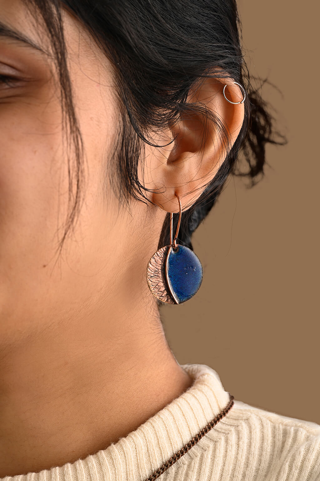 Hand Crafted Copper Enamel - Kakan Blue Earrings
