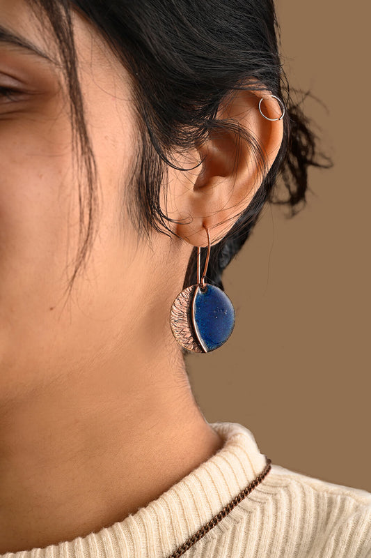 Hand Crafted Copper Enamel -  Kakan Blue Earrings