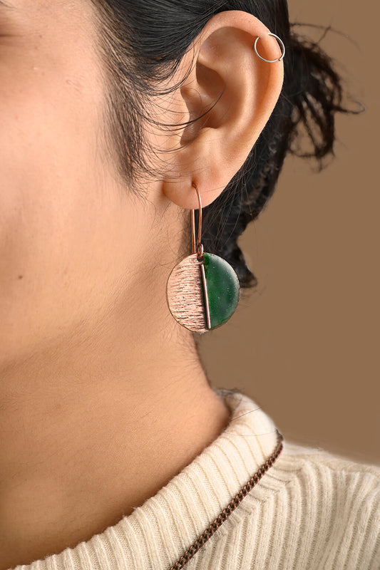 Hand Crafted Copper Enamel -  Kakan Green Earrings