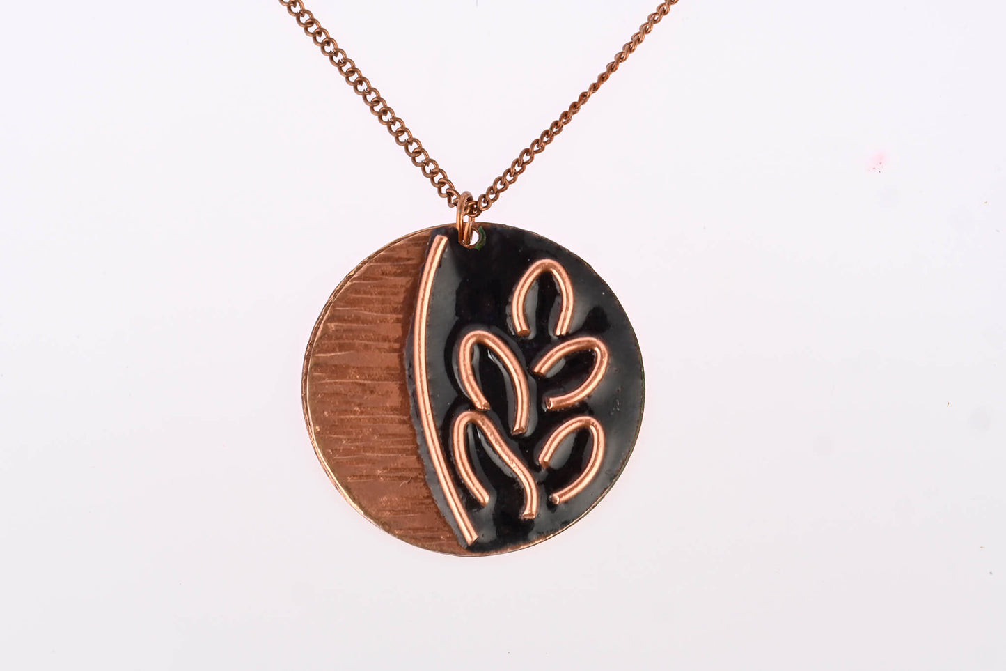 Hand Crafted Copper Enamel - Leaflet Coal Pendant Small