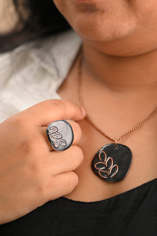 Hand Crafted Copper Enamel - Phyllo Coal Pendant Small