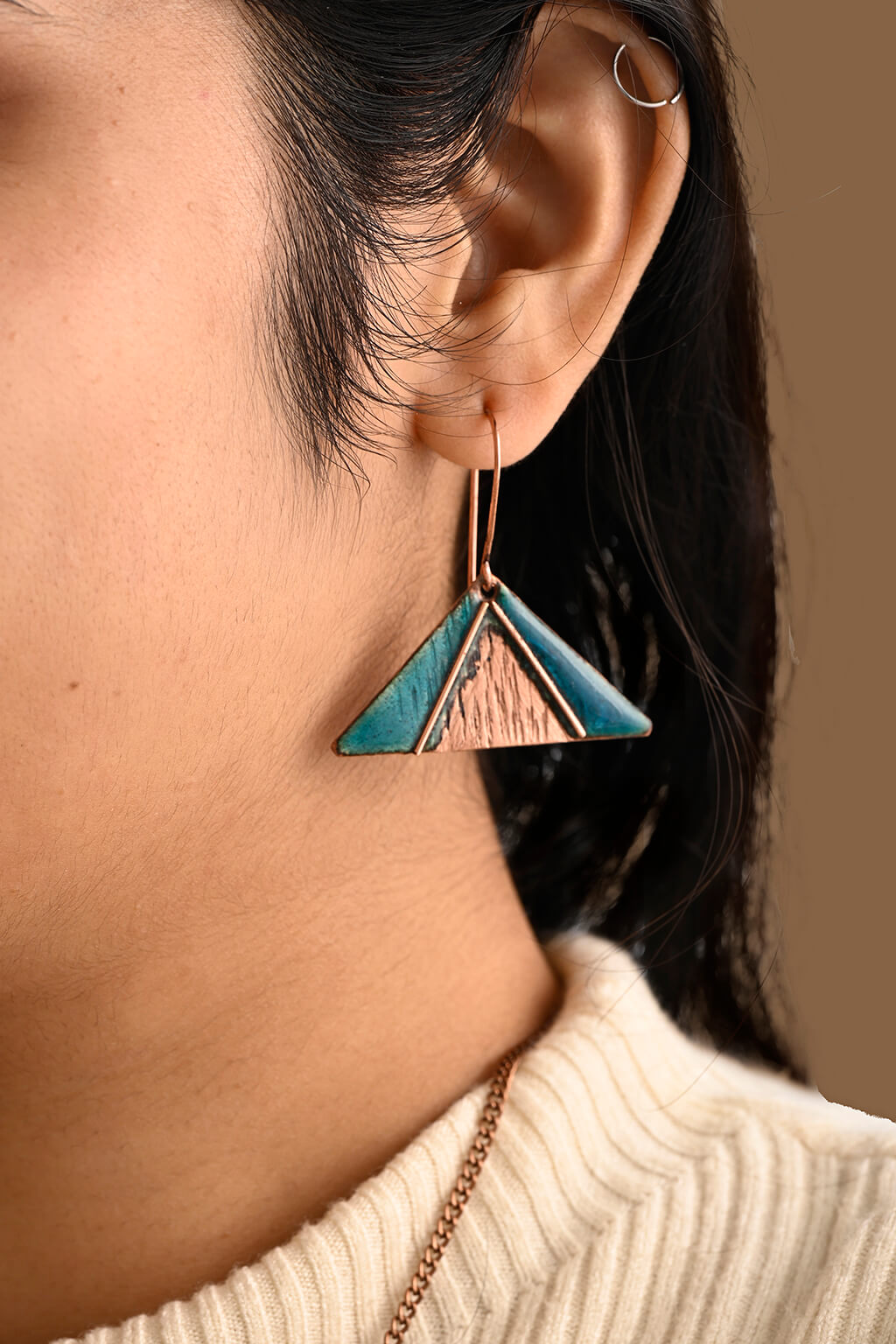Hand Crafted Copper Enamel -  Triphuli Blue Earrings