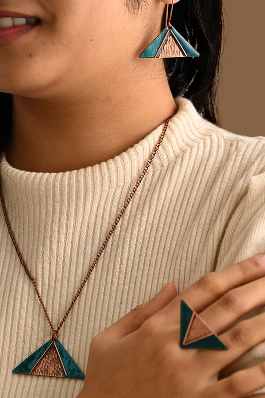 Hand Crafted Copper Enamel - Triphuli Blue Pendant
