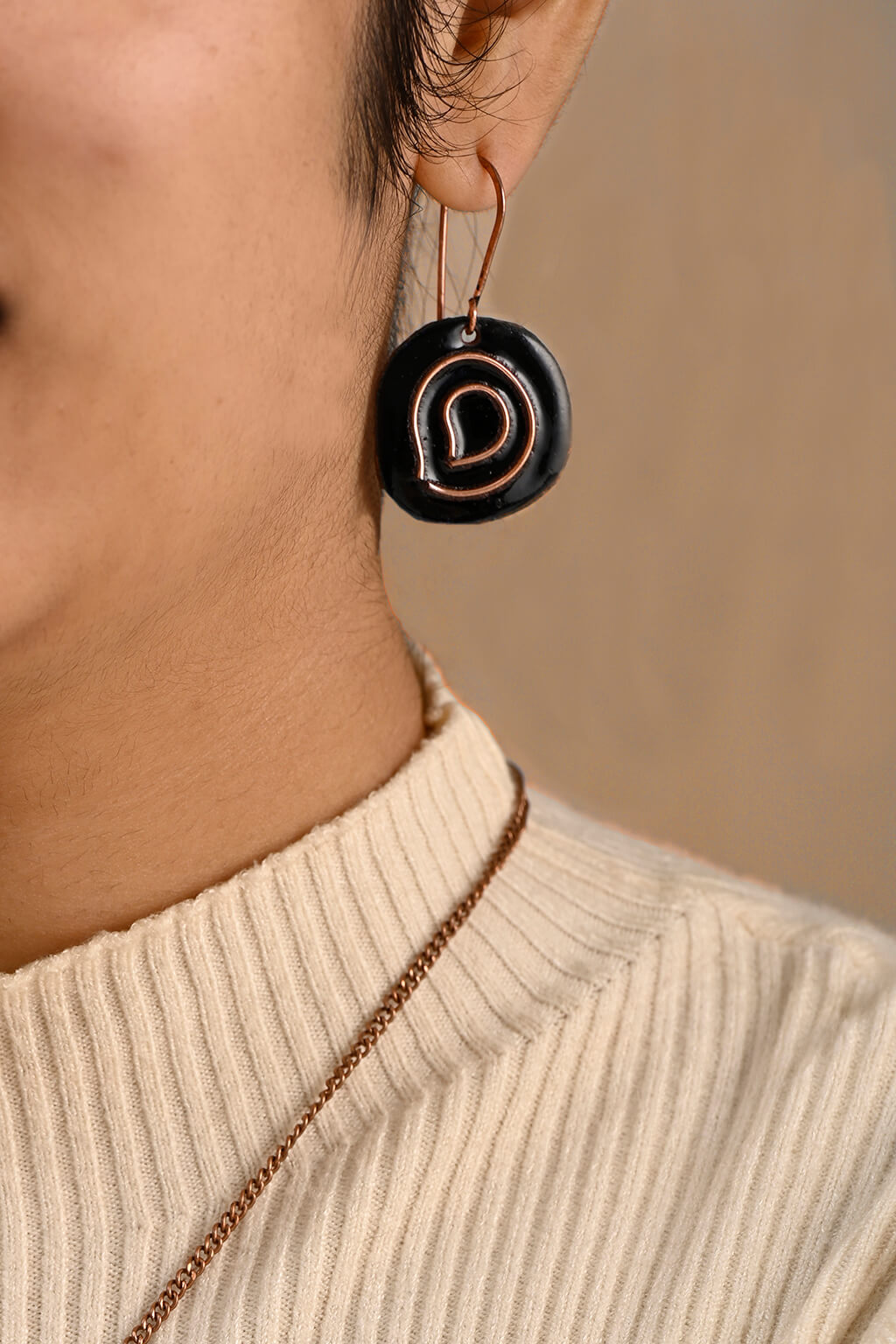 Hand Crafted Copper Enamel - Vartul Black Earrings