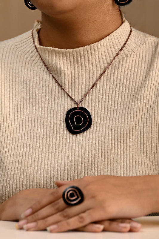 Hand Crafted Copper Enamel - Vartul Black Pendant