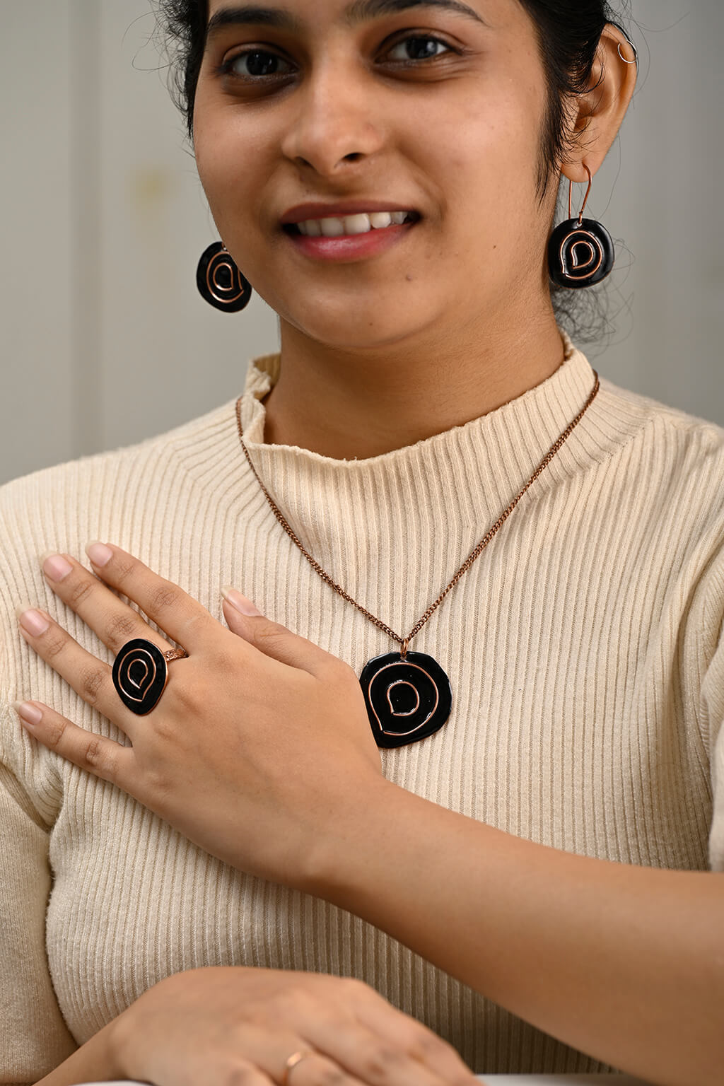 Hand Crafted Copper Enamel -  Vartul Black Set