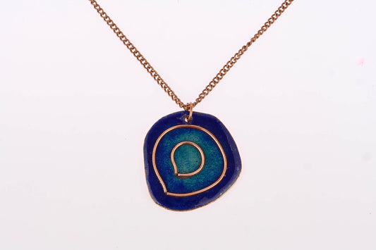Hand Crafted Copper Enamel -  Vartul Blue Pendant