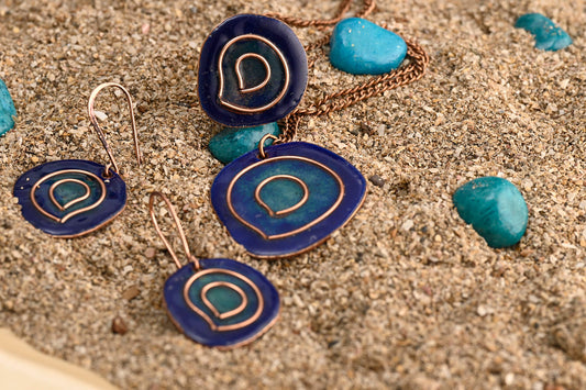 Hand Crafted Copper Enamel -  Vartul Blue Earrings
