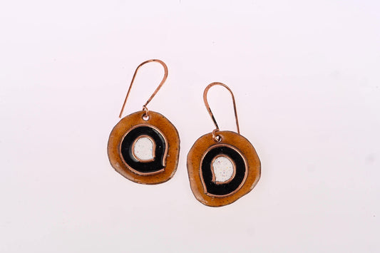 Hand Crafted Copper Enamel -  Vartul Ochre Earrings