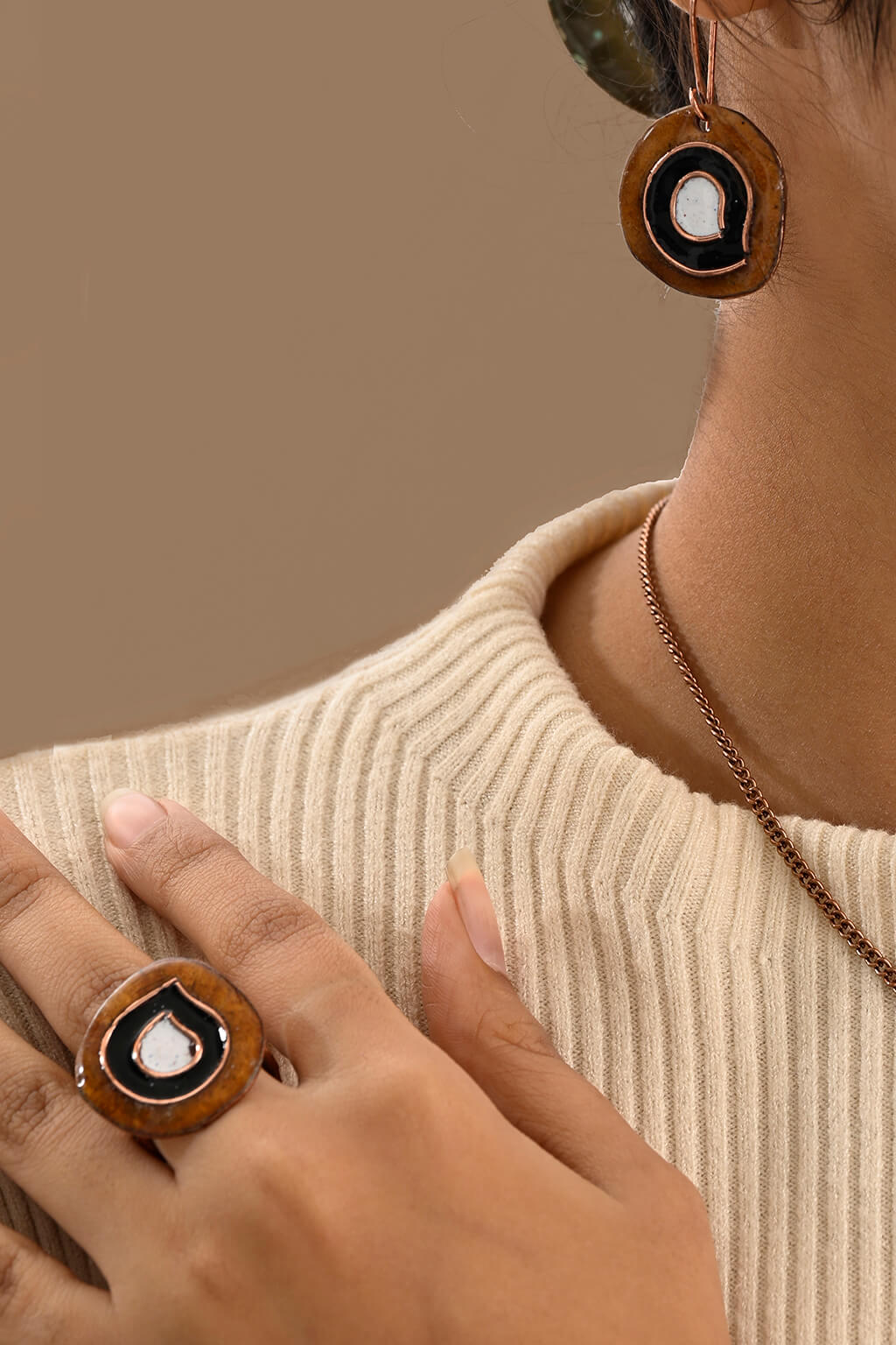 Hand Crafted Copper Enamel - Vartul Ochre Earrings