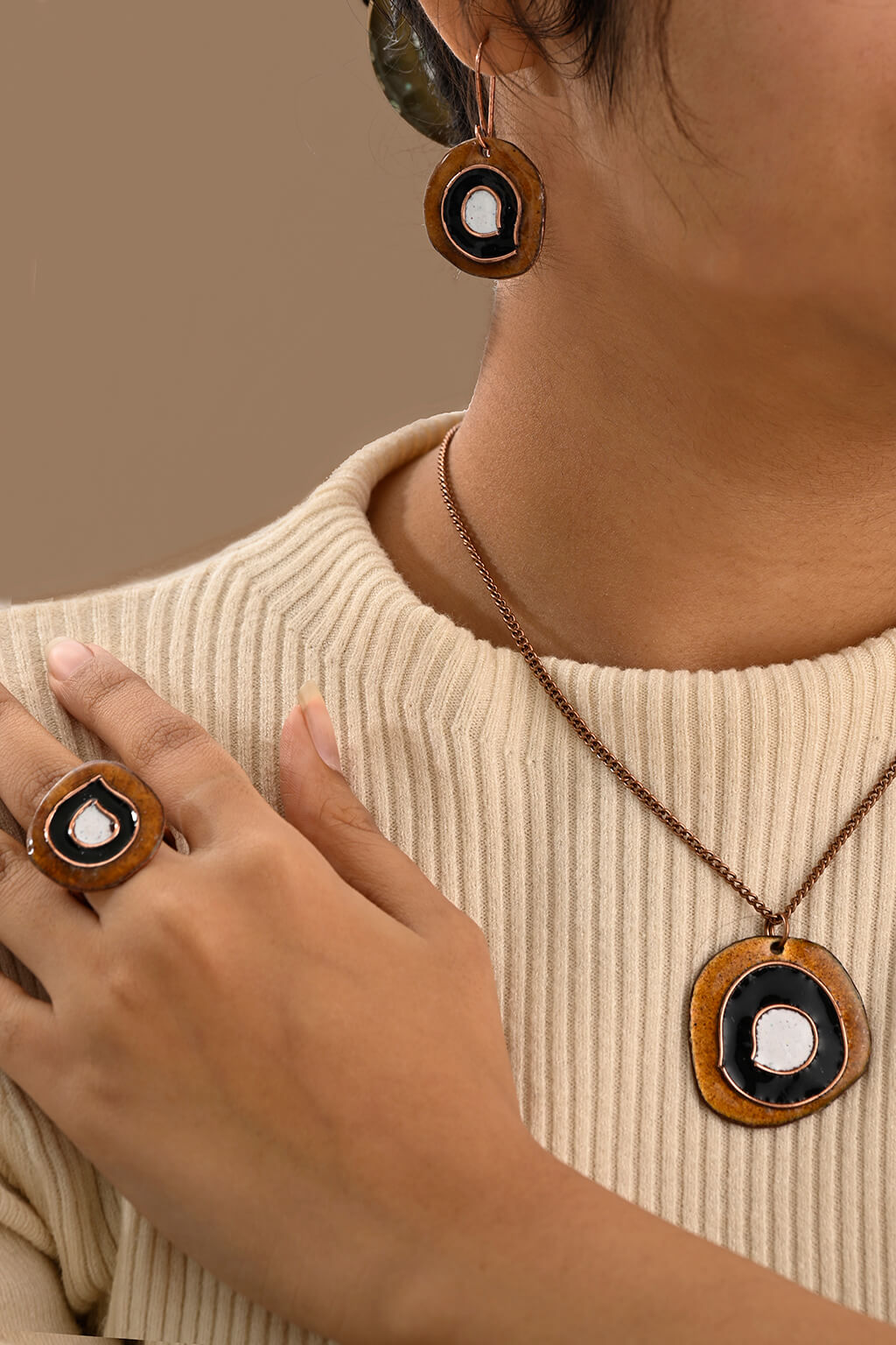 Hand Crafted Copper Enamel -  Vartul Ochre Ring