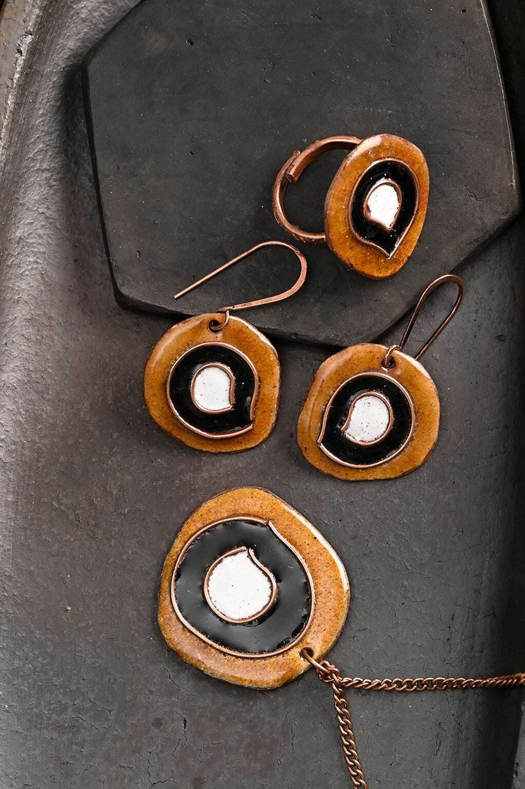 Hand Crafted Copper Enamel -  Vartul Ochre Set