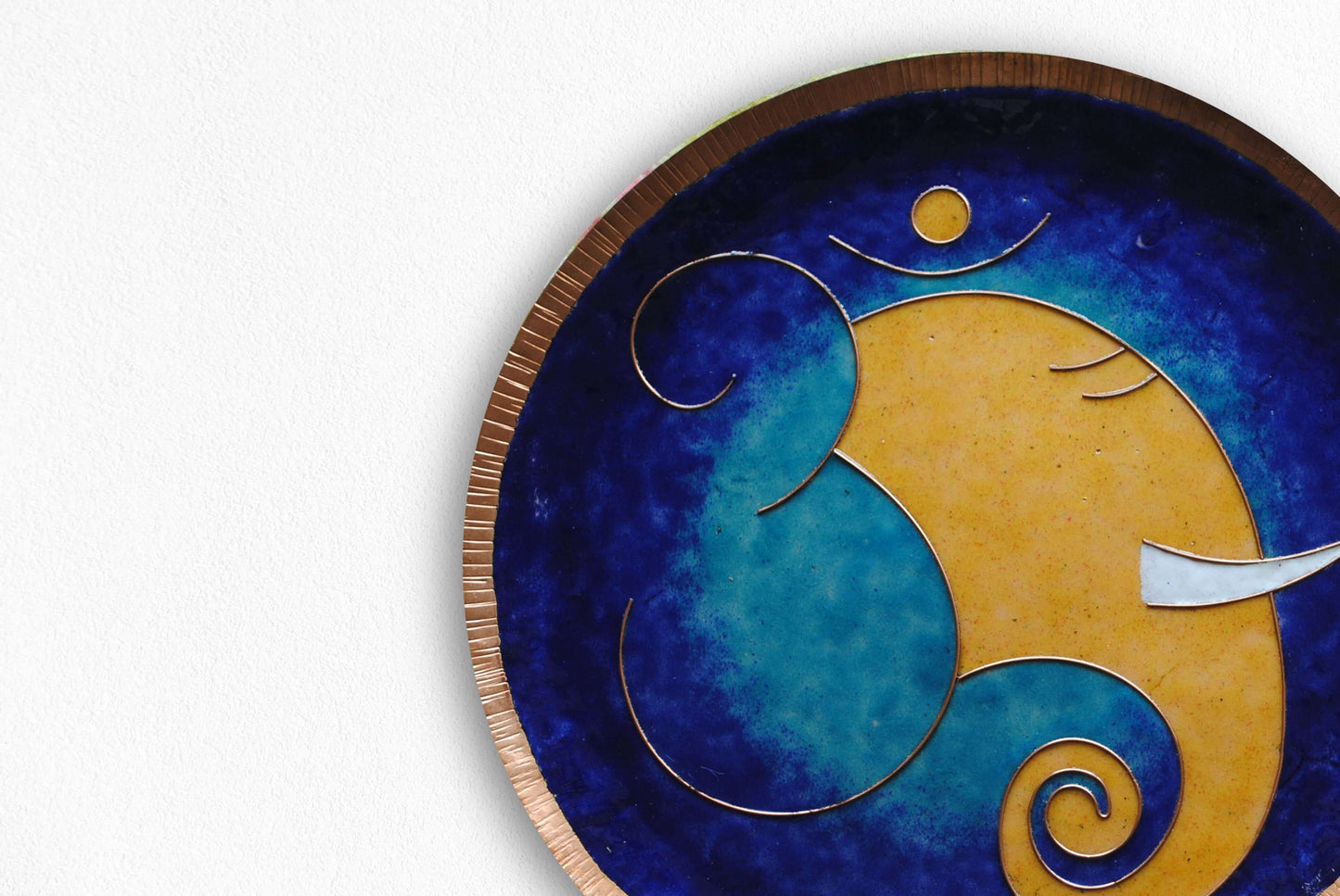 Home decor wall plates of Ganesh as Omkara, Ekdanaka, Vinayaka, handpainted and enameled on beaten copper