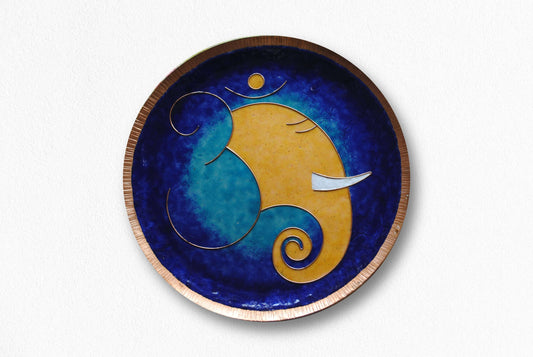 Home decor wall plates of Ganesh as Omkara, Ekdanaka, Vinayaka, handpainted and enameled on beaten copper