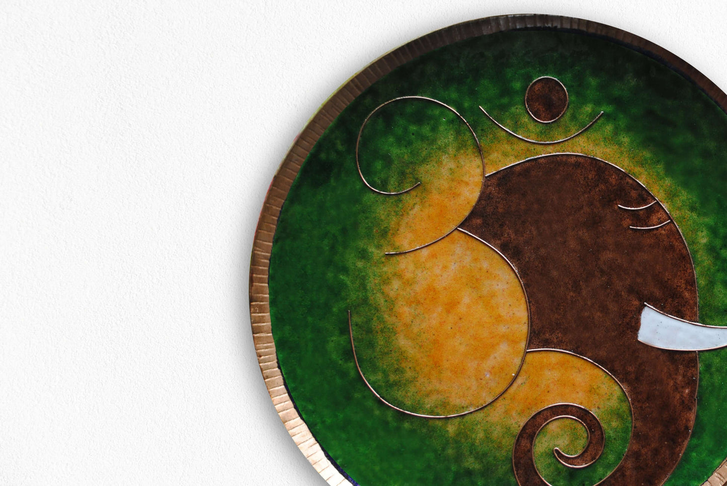Home decor wall plates of Ganesh as Omkara, Ekdanaka, Vinayaka, handpainted and enameled on beaten copper