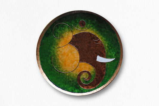 Home decor wall plates of Ganesh as Omkara, Ekdanaka, Vinayaka, handpainted and enameled on beaten copper