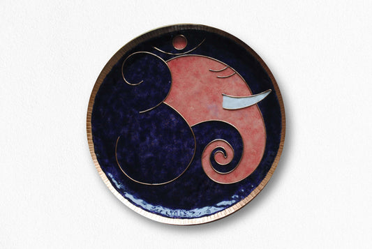 Home decor wall plates of Ganesh as Omkara, Ekdanaka, Vinayaka, handpainted and enameled on beaten copper