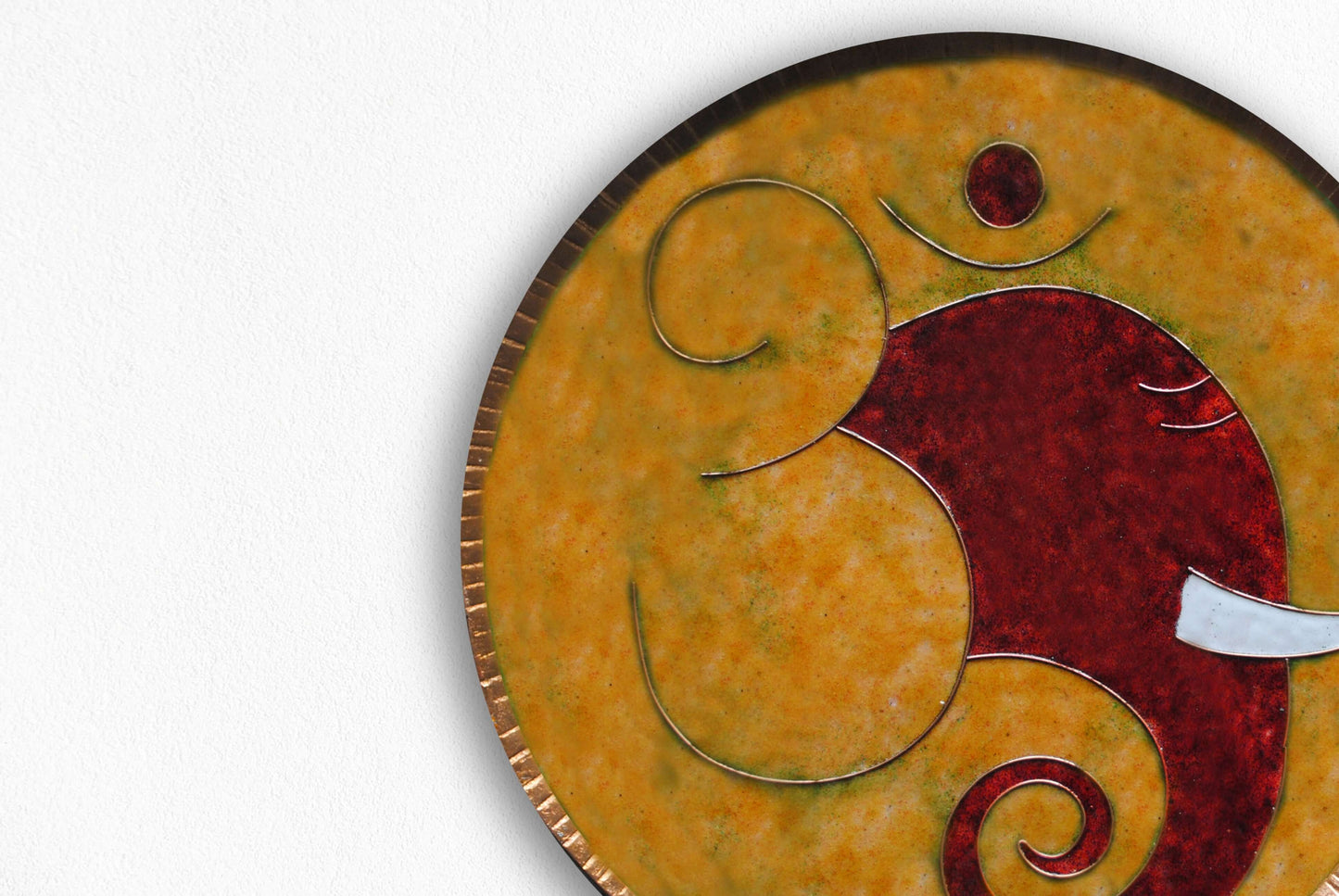 Home decor wall plates of Ganesh as Omkara, Ekdanaka, Vinayaka, handpainted and enameled on beaten copper