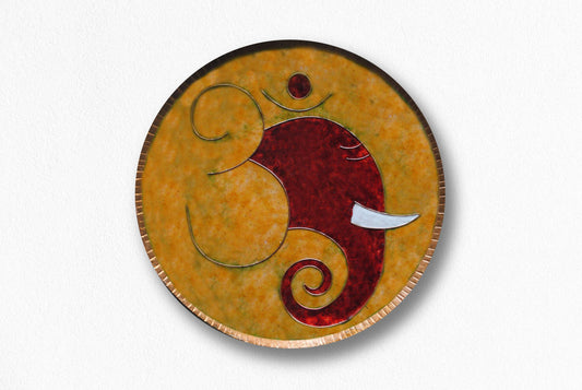 Home decor wall plates of Ganesh as Omkara, Ekdanaka, Vinayaka, handpainted and enameled on beaten copper
