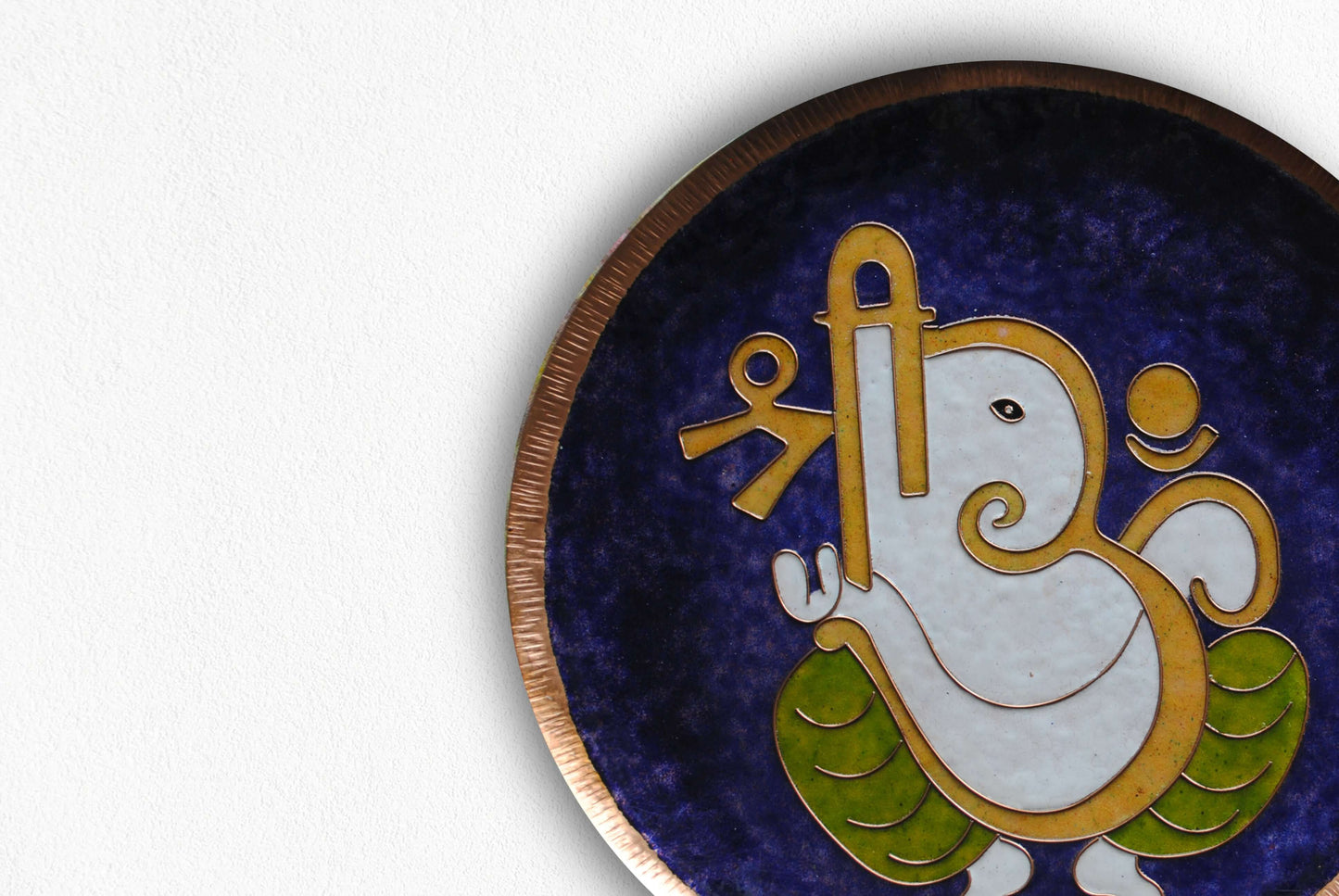 Home decor wall plates of Ganesh as Omkara, Ekdanaka, Vinayaka, handpainted and enameled on beaten copper
