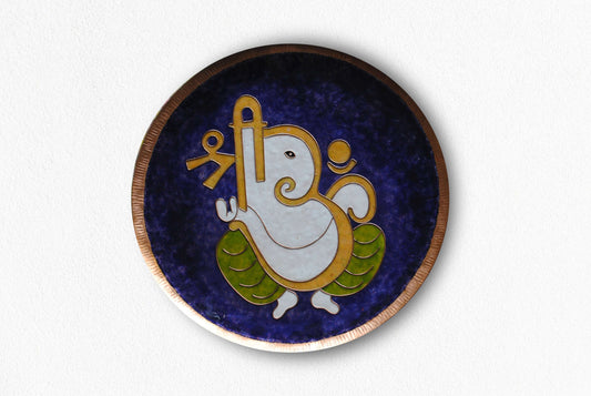 Home decor wall plates of Ganesh as Omkara, Ekdanaka, Vinayaka, handpainted and enameled on beaten copper