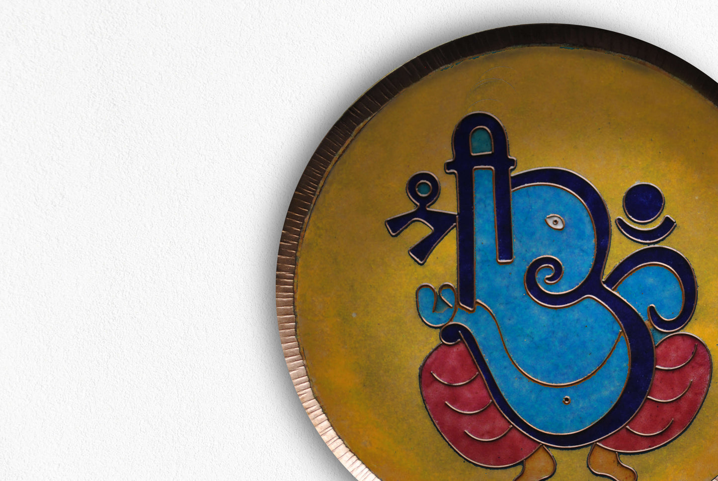 Home decor wall plates of Ganesh as Omkara, Ekdanaka, Vinayaka, handpainted and enameled on beaten copper