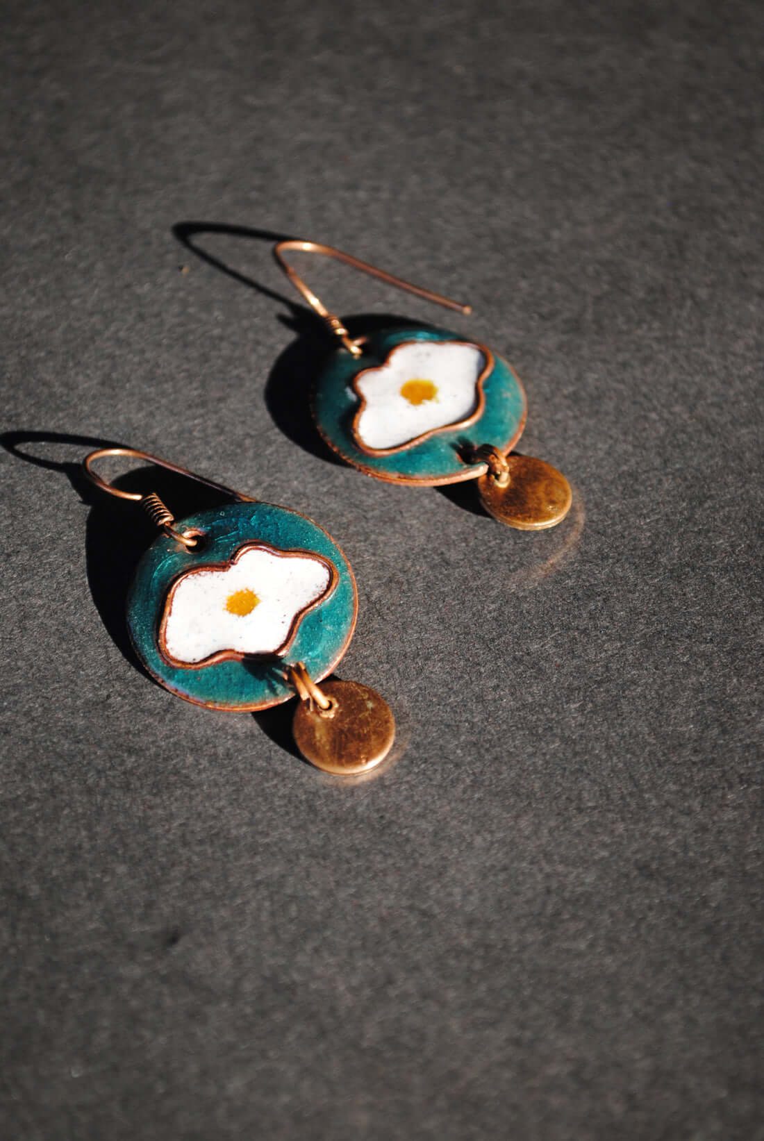 Copper enamel trinkets, earrings handcrafted in Maharashtra, India. Funky egg design