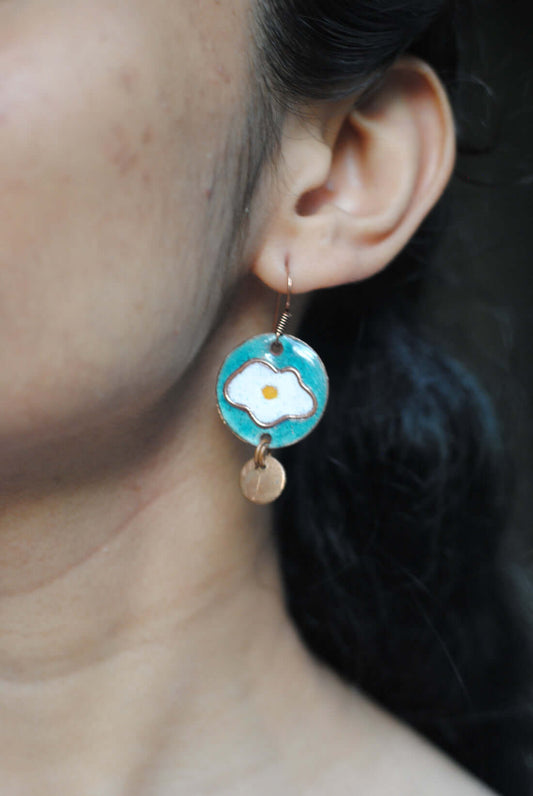 Copper enamel trinkets, earrings handcrafted in Maharashtra, India. Funky egg design
