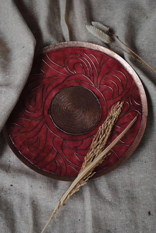 Home decor copper enamel wall plates and candle holder Lakhire range of bold, simple designs. Handcrafted by artisans in Maharashtra