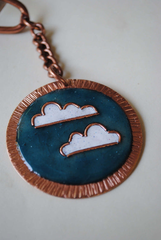 Copper enamel trinkets, keychain handcrafted in Maharashtra, India, Baadal design