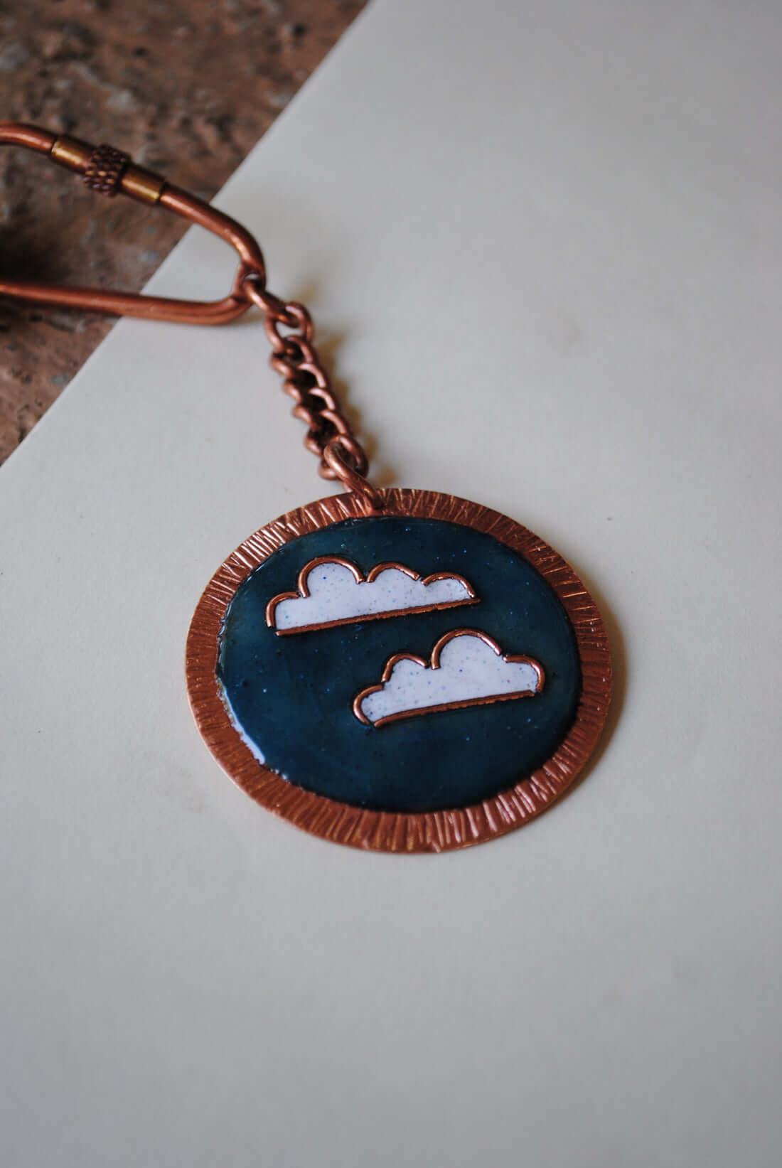 Copper enamel trinkets, keychain handcrafted in Maharashtra, India, Baadal design