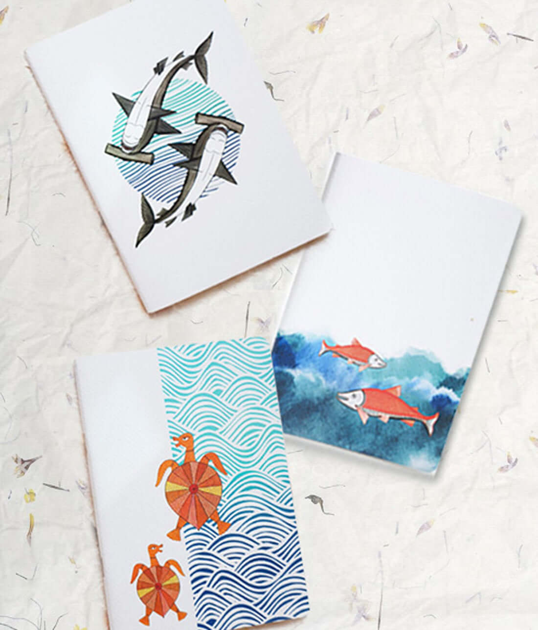 Set of 6 Notebooks in Patchitra handcrafted Notebook, to raise awareness of marine environment