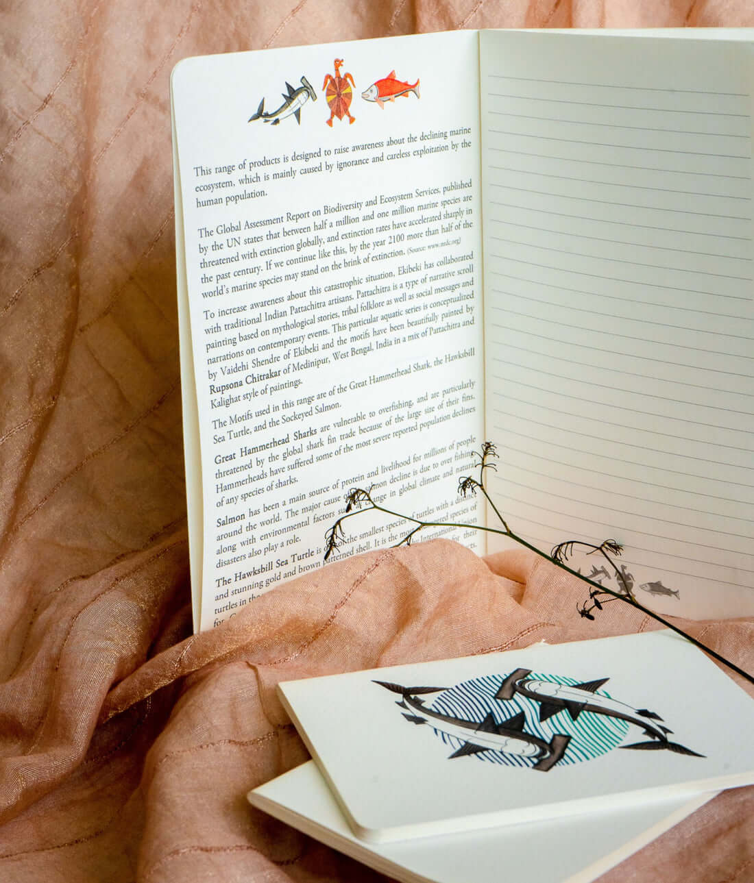Sockeyed Salmon in Patchitra handcrafted Notebook (Single), to raise awareness of marine environment