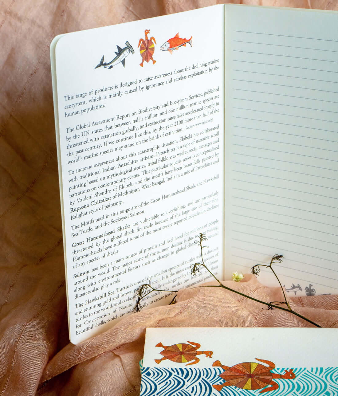 Hawksbill Sea Turtle in Patchitra handcrafted Notebook (Single), to raise awareness of marine environment