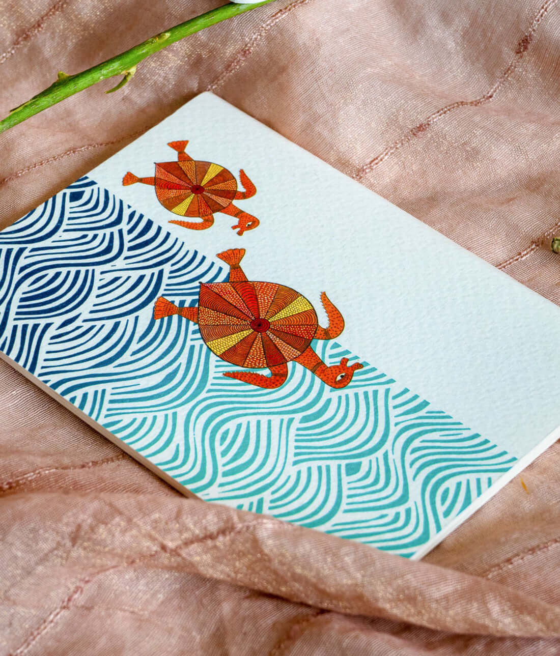 Hawksbill Sea Turtle in Patchitra handcrafted Notebook (Single), to raise awareness of marine environment