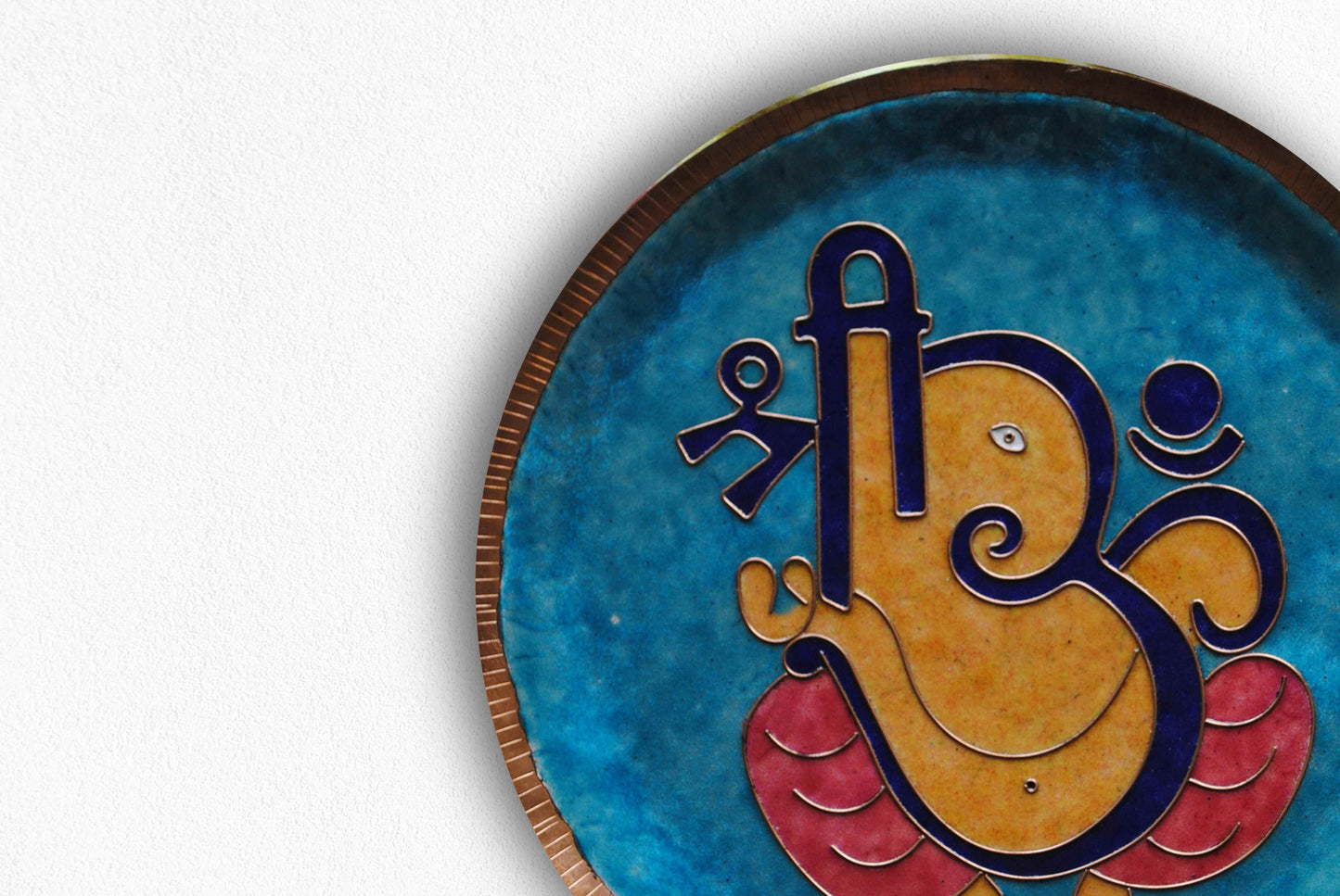 Copper enamel wallplates for home decor, Gajanana Ganesh, handcrafted in Maharashtra, India