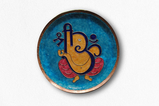 Copper enamel wallplates for home decor, Gajanana Ganesh, handcrafted in Maharashtra, India
