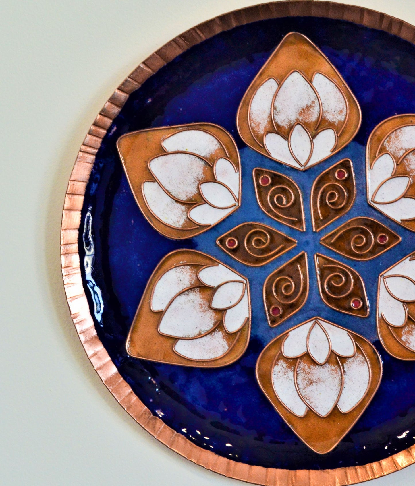 Handcrafted Copper Enamel Blue Lotus Petal Wall Plate-3 sizes