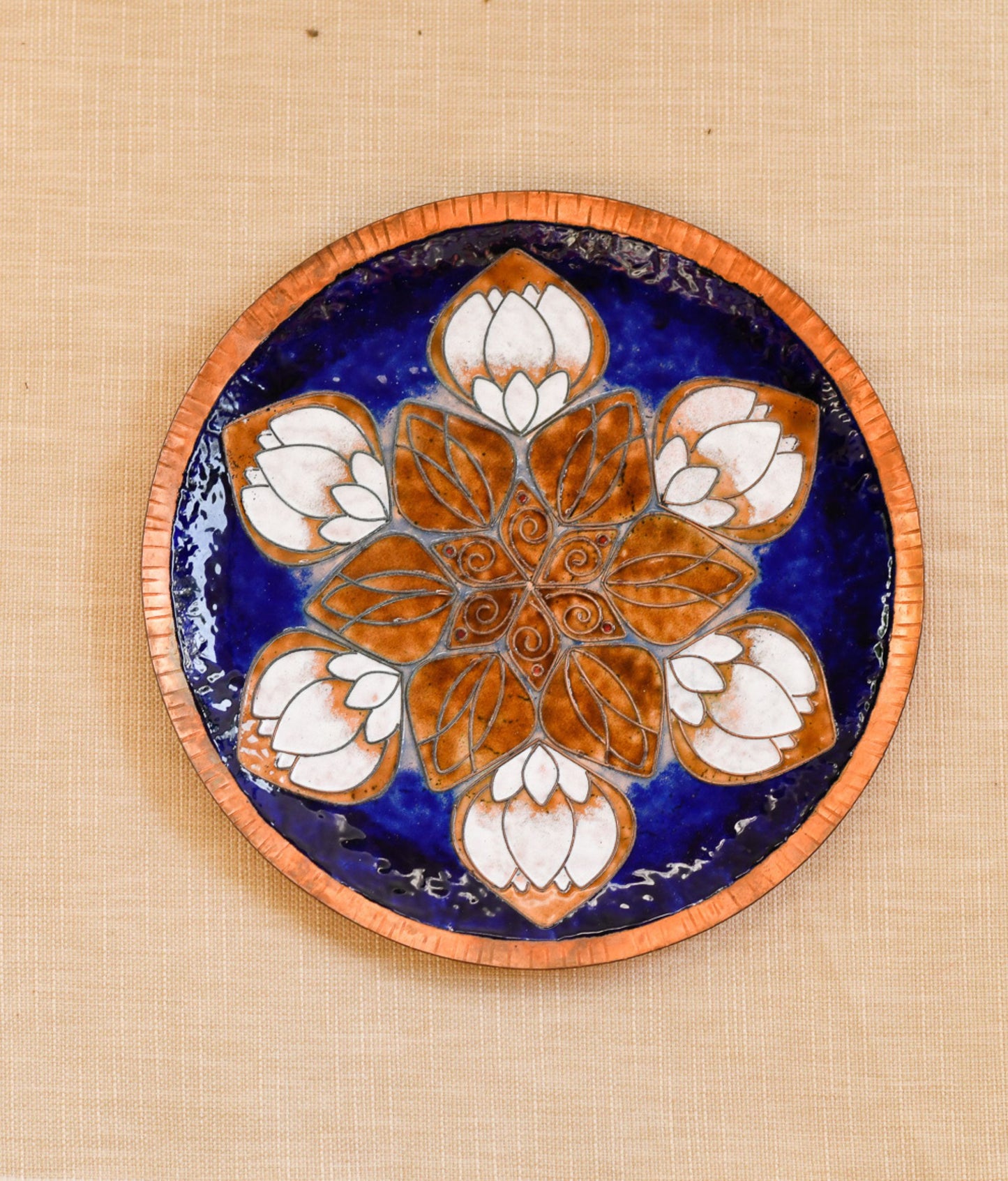 EkiBeki Handcrafted Copper Enamel Blue Lotus Petal Wall Plate-3 sizes