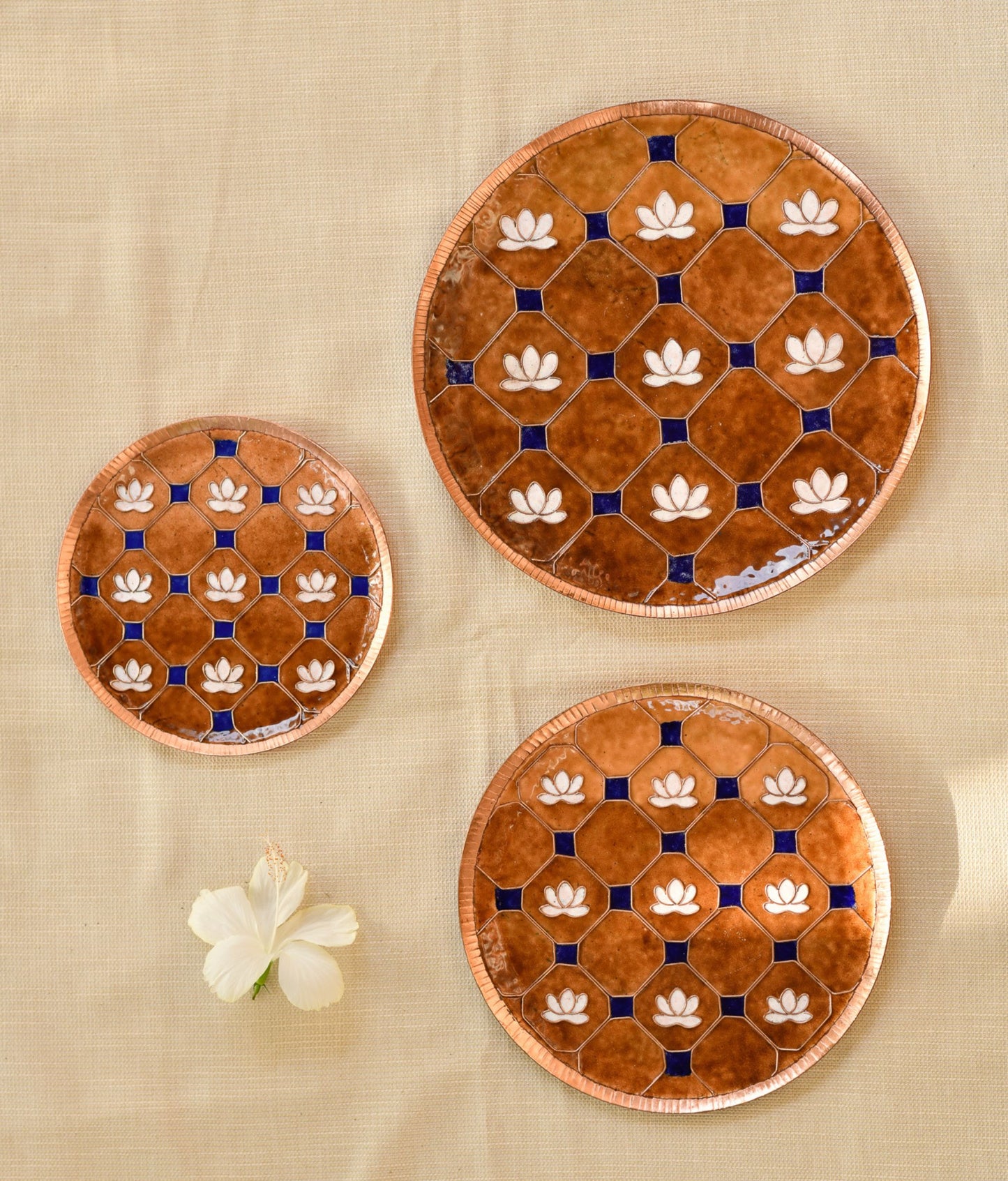 EkiBeki Handcrafted Copper Enamel Lotus in a jali Brown Wall Plate-3 sizes