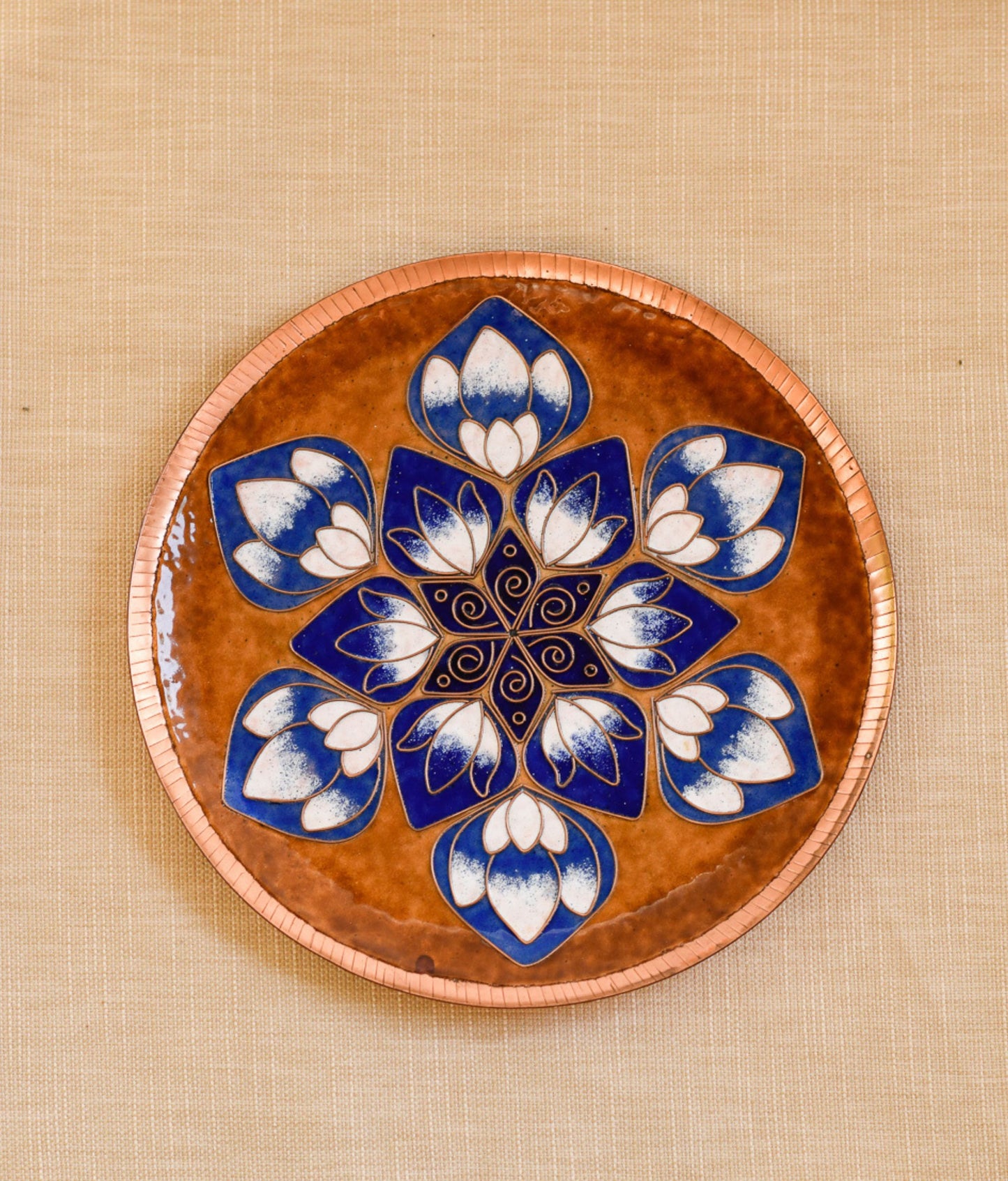 EkiBeki Handcrafted Copper Enamel Lotus Petal Brown Wall Plate-3 sizes