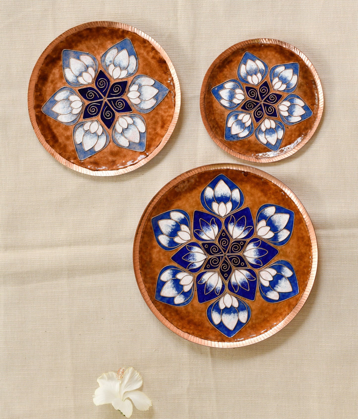 EkiBeki Handcrafted Copper Enamel Lotus Petal Brown Wall Plate-3 sizes
